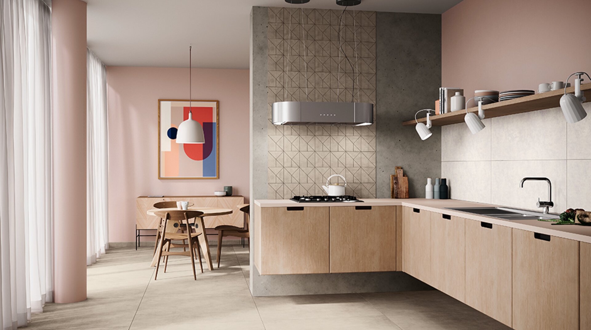 Küche, im Hintergrund Essbereich