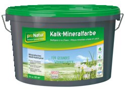 pronatur Kalk-Mineralfarbe, im grauen Eimer und grünen Deckel
