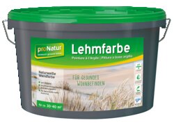pronatur Lehmfarbe, im grauen Eimer und grünen Deckel