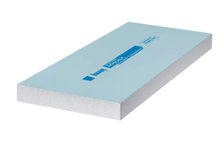 Hellblaue Bauplatte mit weißem Schaumkern.