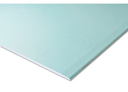 Hellgrüne Gipskartonplatte mit weißem Kern.