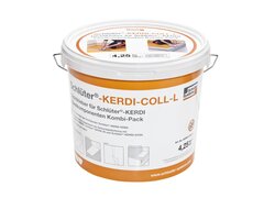 Weißer Kunststoffeimer mit orangem Aufdruck.