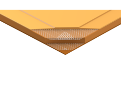 Schnittgrafik einer gedämmten Holzplatte.