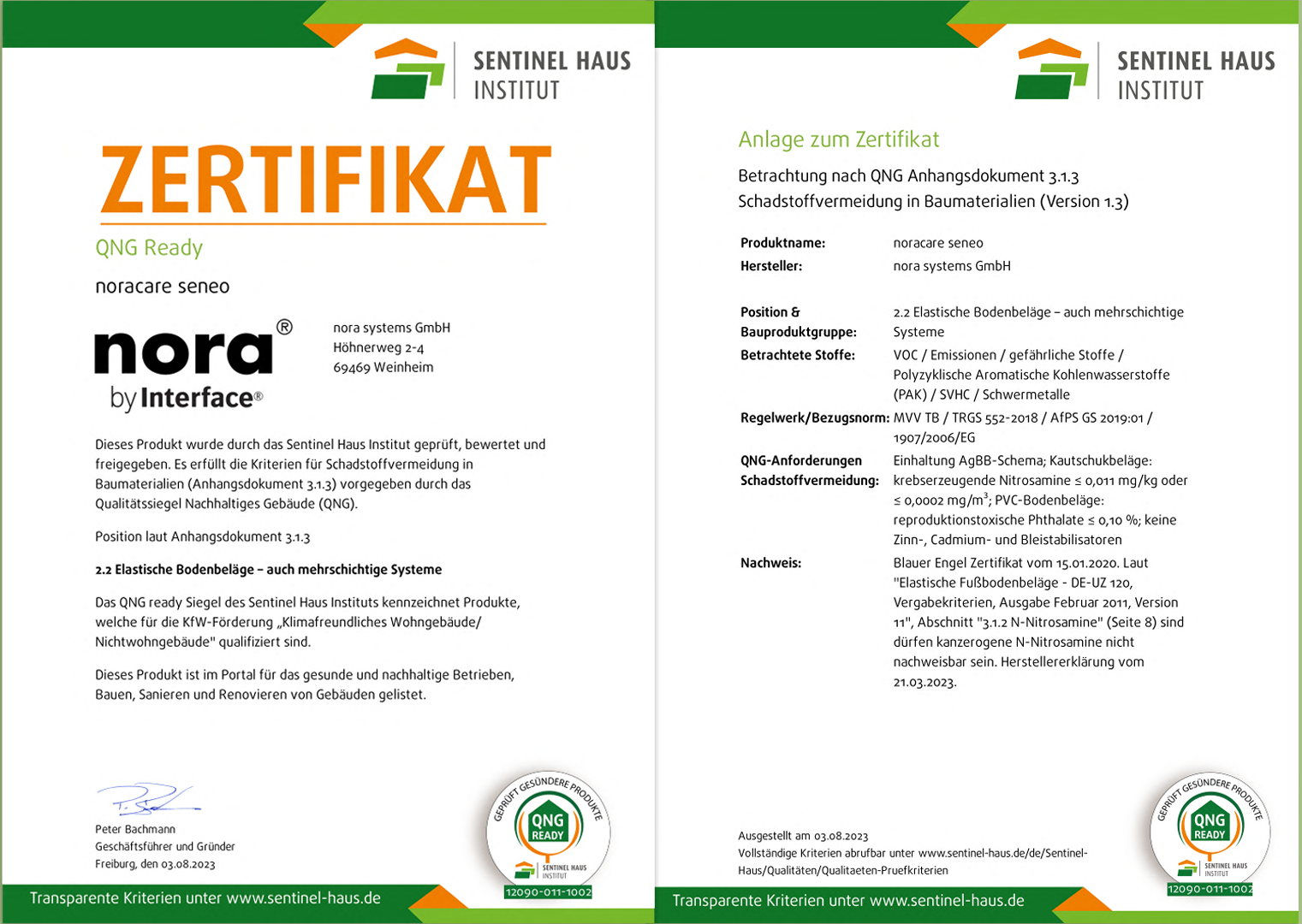 Das neue QNG ready Zertifikat des Sentinel Haus Instituts mit Nachweisdokument. Das neue QNG ready Zertifikat des Sentinel Haus Instituts mit Nachweisdokument.